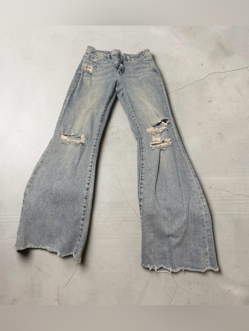 Light Wash Distressed Wide-Leg Flare Jeans - Picture 1 of 11